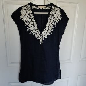 Tory Burch Navy and White Floral Blouse